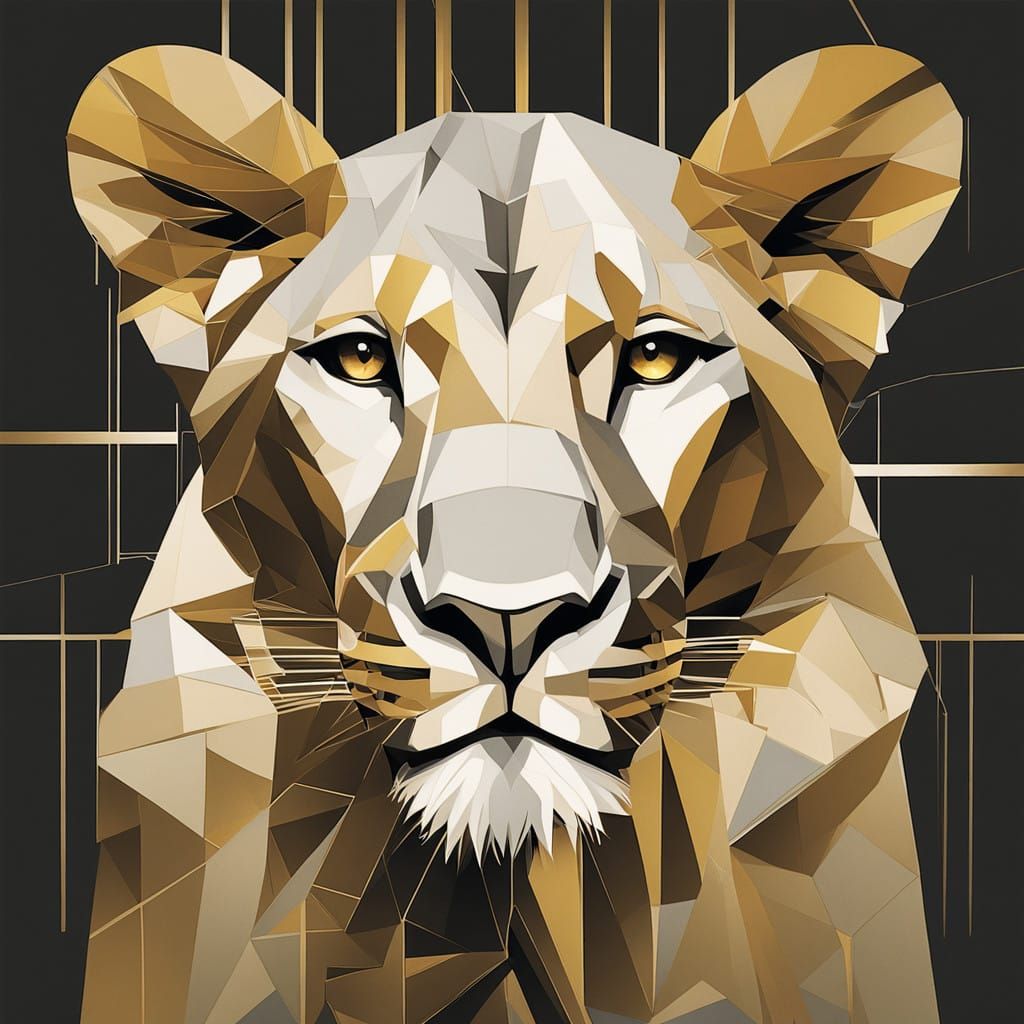 Serene Lion Cub in Golden Light, Digital Pop Art Masterpiece