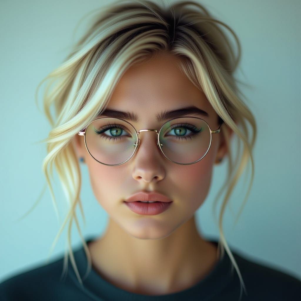 Teen Girl with Blonde Asymmetric Hair and Glasses