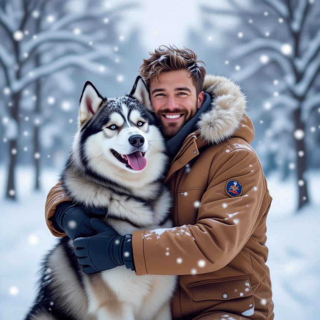 Joyful Winter Embrace in Digital Painting Style