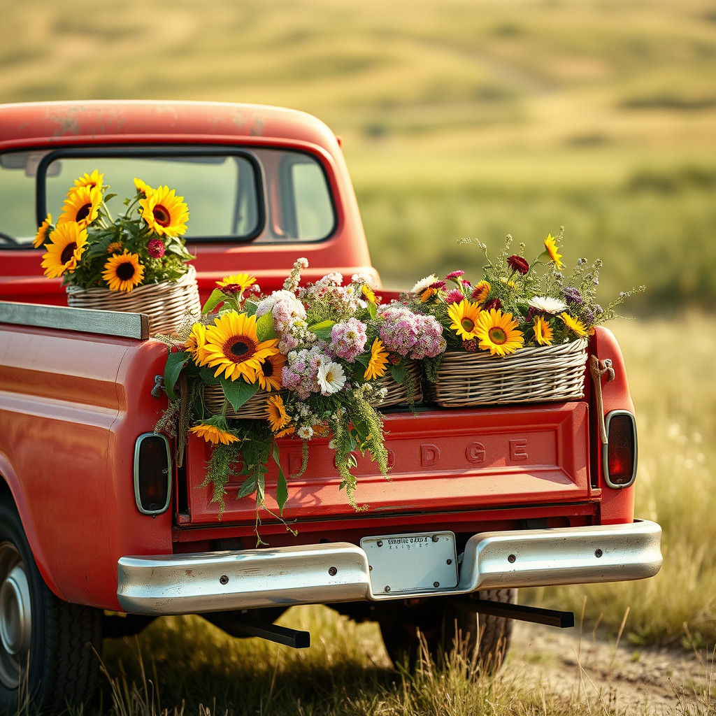 Vintage Truck with Flowers in Warm Light