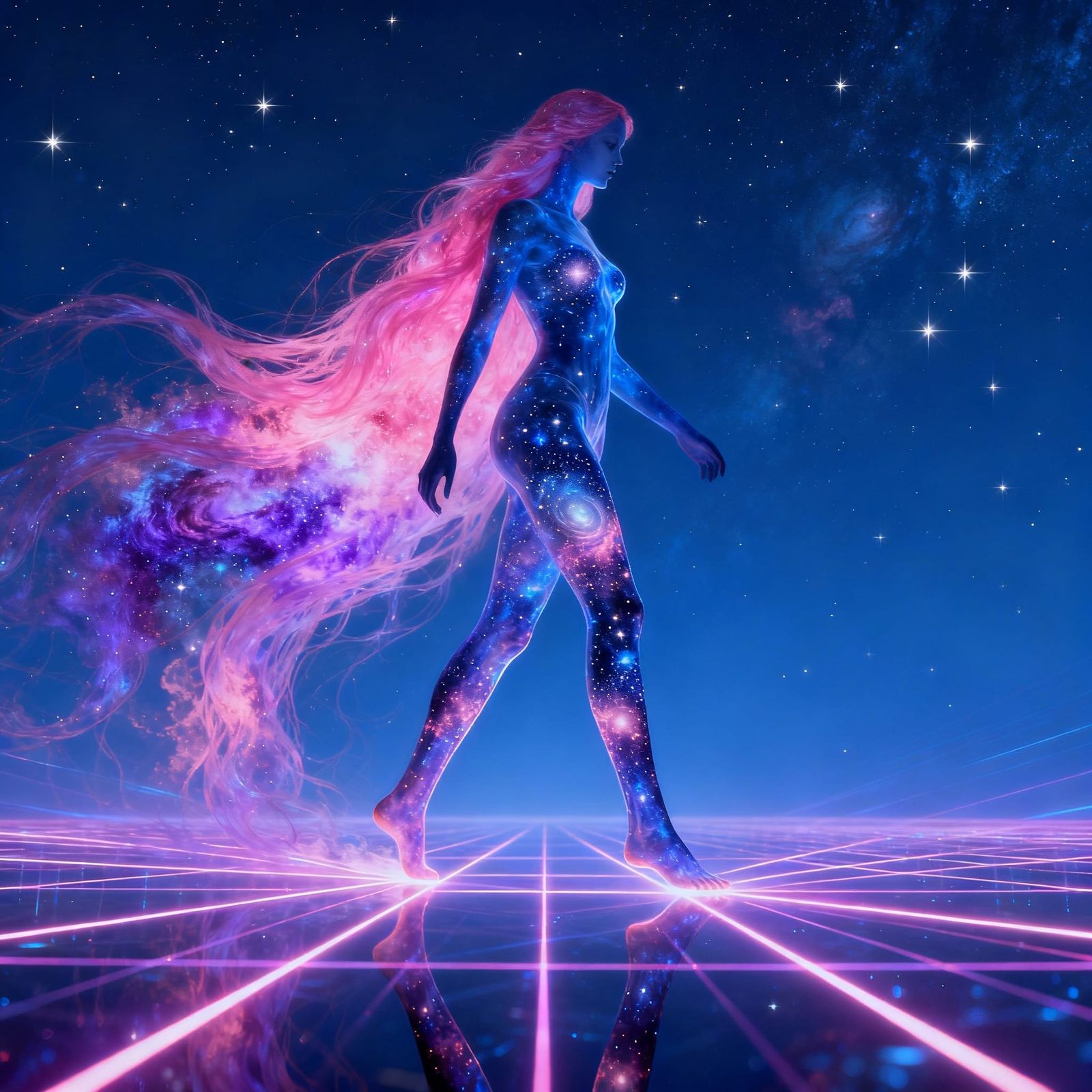 Celestial Woman Embodies Galaxy in Cosmic Horror Art