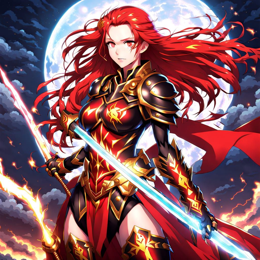 Female Warrior with Red Hair and Celestial Armor