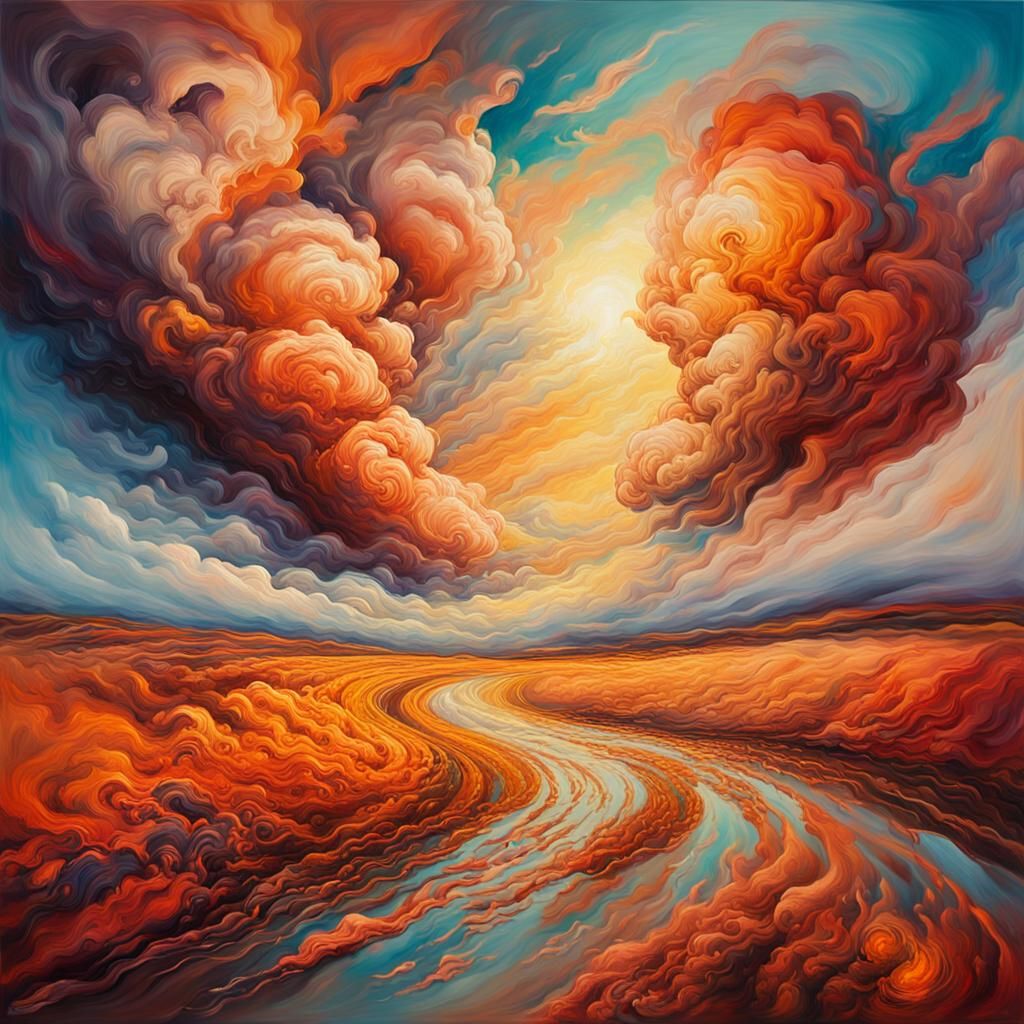 Surreal Explosions in Dreamlike Impressionist Landscape