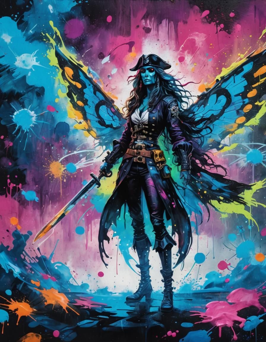 Vibrant Graffiti Portrait of Pirate Captain