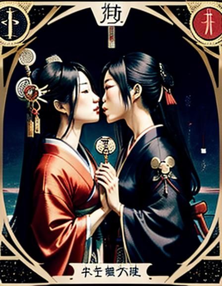 Japanese Style Tarot Card: The Lovers