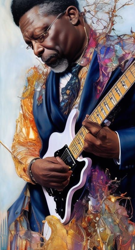 Blues Guitarist Portrait in Hyperdetailed Fantasy Art