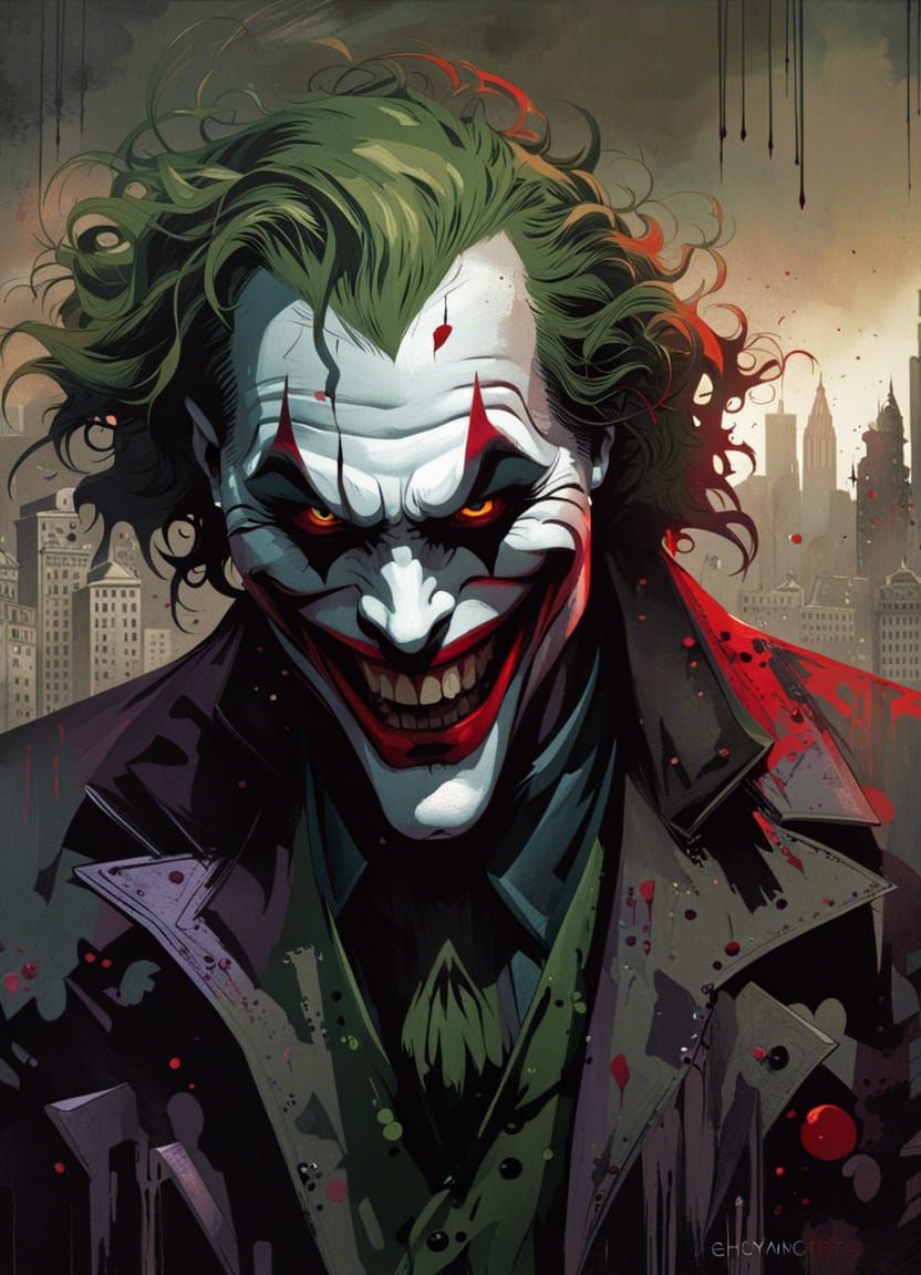 Creepy Joker in Post-Apocalyptic Cityscape