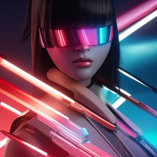 Cyberpunk Samurai Woman in Neon Cityscape