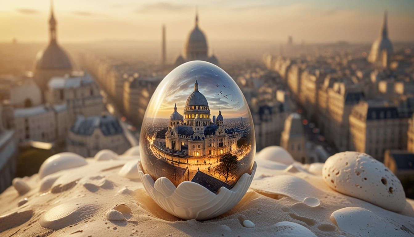 Paris Sacré-Cœur in Egg, Surreal Digital Art