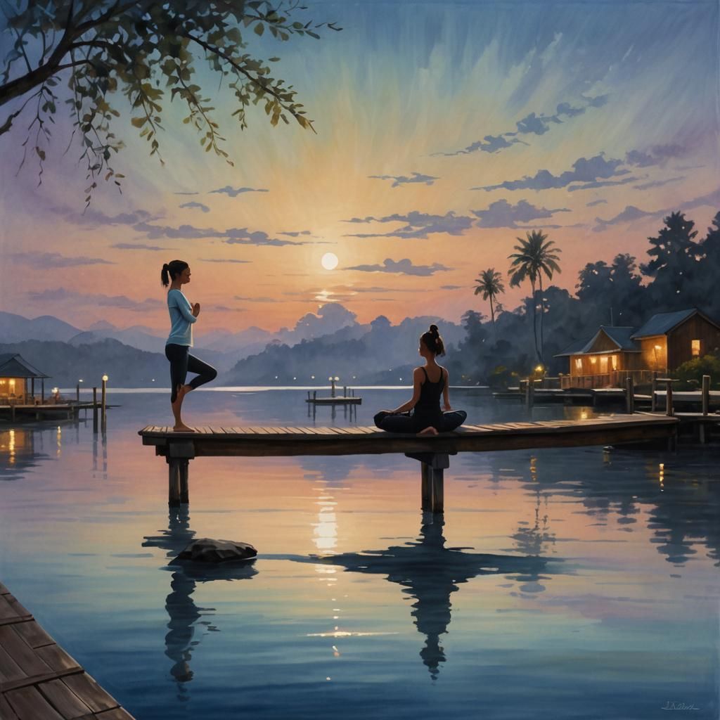Woman's Serene Morning Yoga on Dock