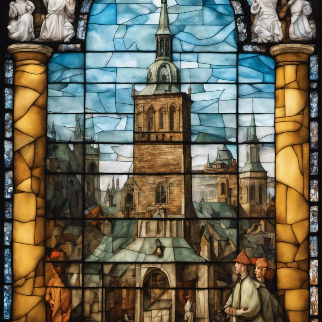 Stained glass window of the Polish town of Warsaw