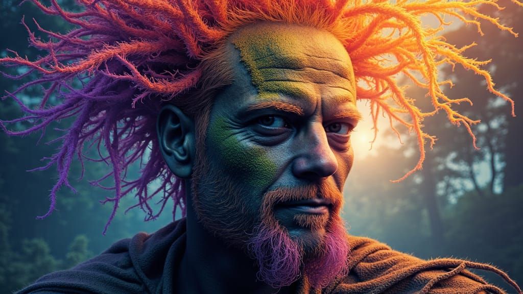 Fractal Man with Rainbow Moss, Hyperdetailed Dark Fantasy