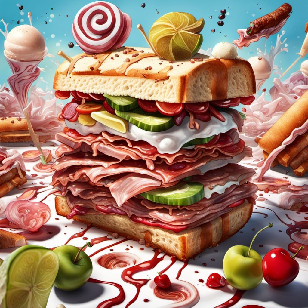 Hyperrealistic Sandwich Topped with Ice Cream and Candy