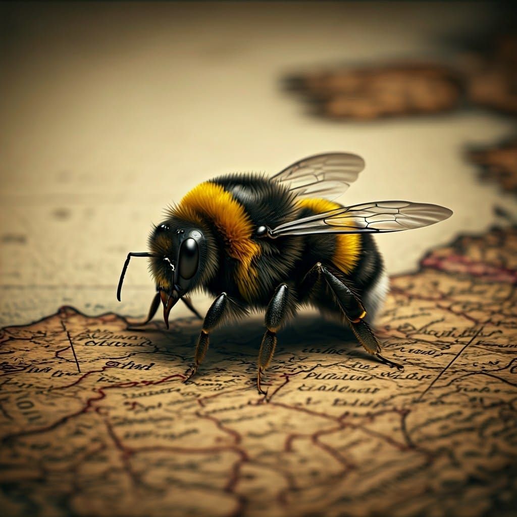 Bumblebee on Antique Map: Detailed Digital Art