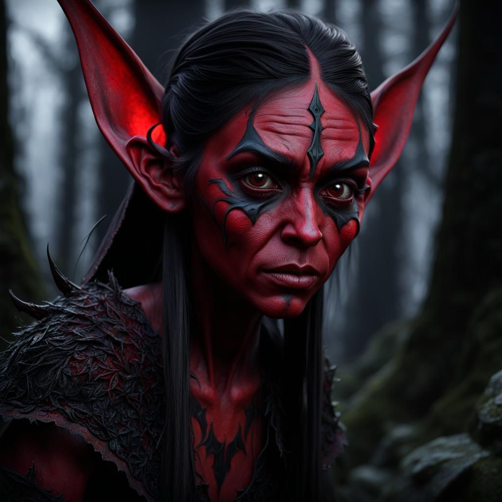 Red Goblin with War Paint in Dark Fantasy Style