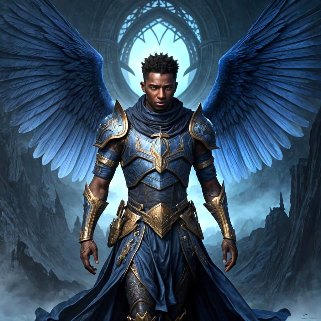 African Archangel in Armor with Angel Wings