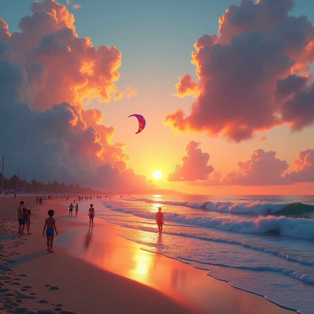 Joyful Beach Sunset Inspired by Fantasy Art