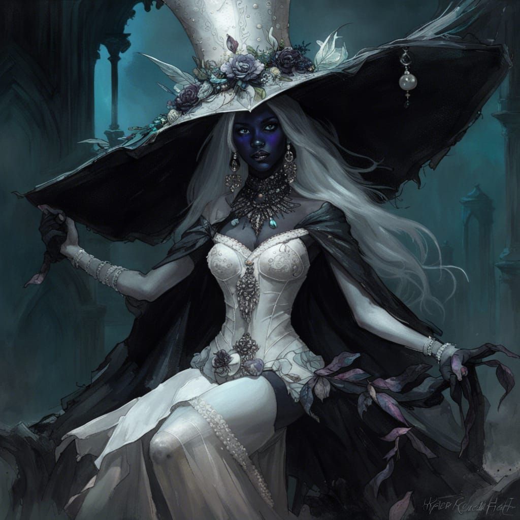 Opalescent Drow Priestess in Fantasy Splash Art