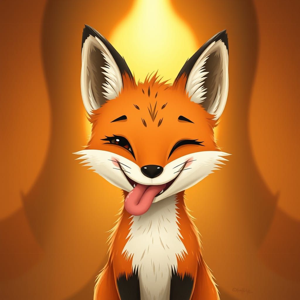 Whimsical Young Fox Smiling in Golden Light, Wes Anderson St...