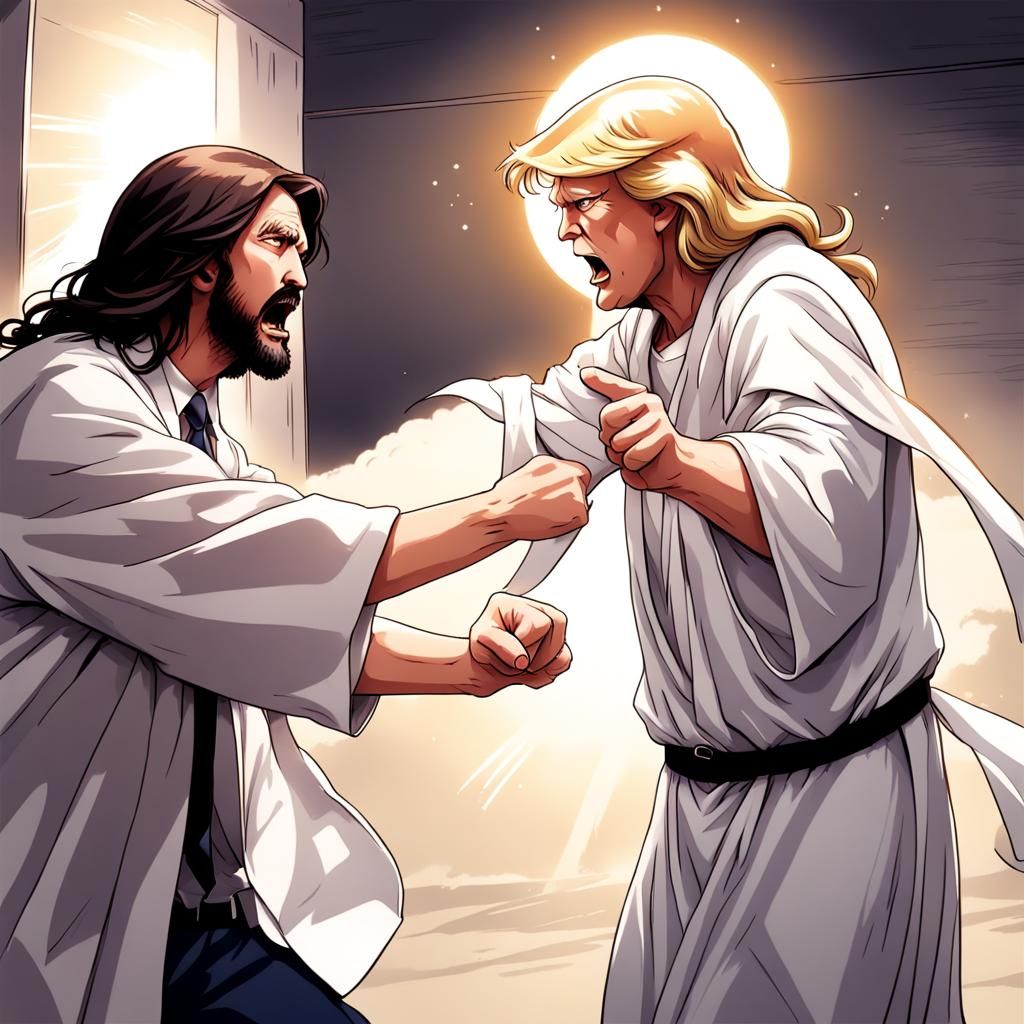 Jesus Slaps Trump in Anime Style