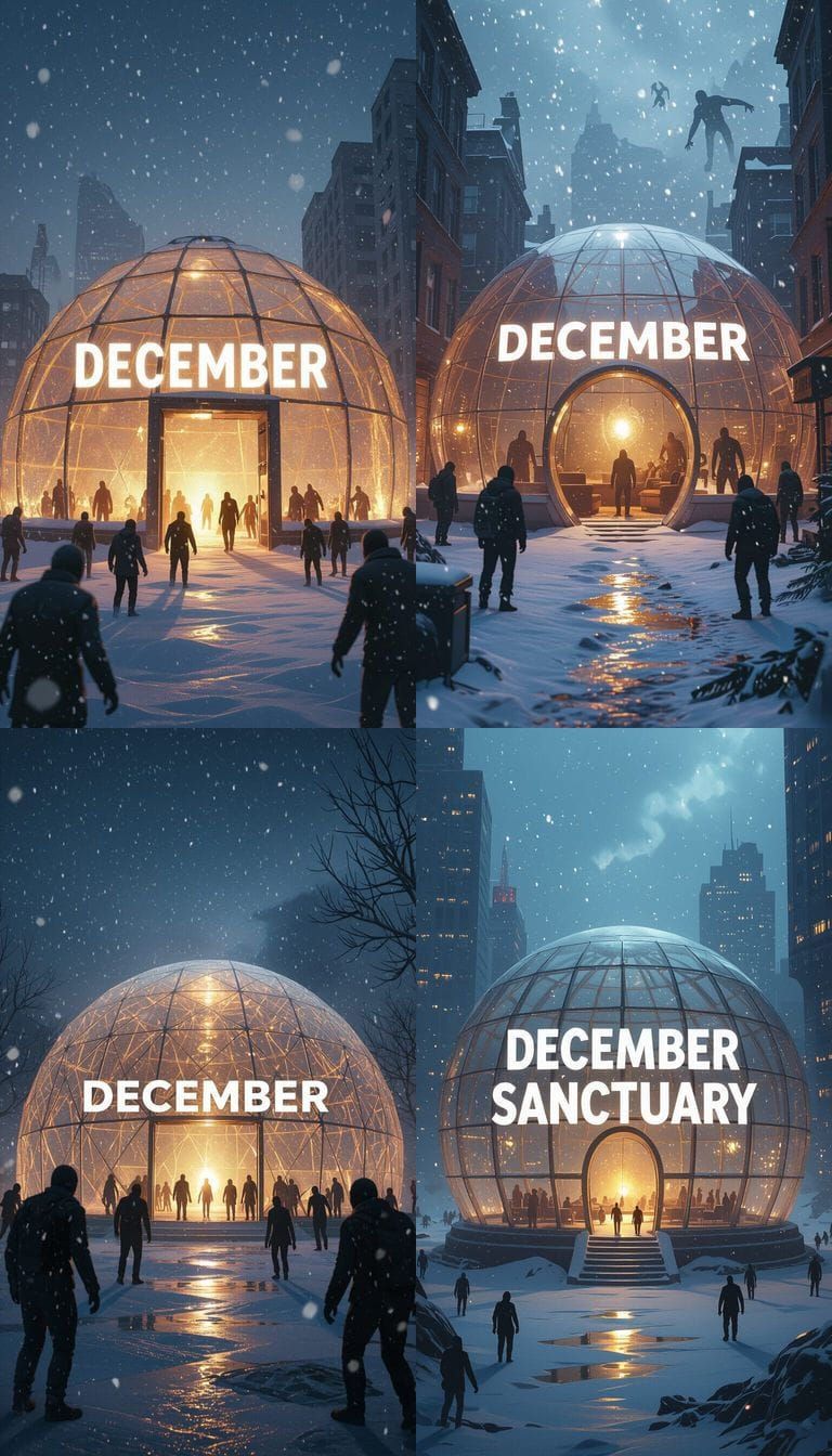 Surreal Glass Dome Sanctuary with Zombie Shadows