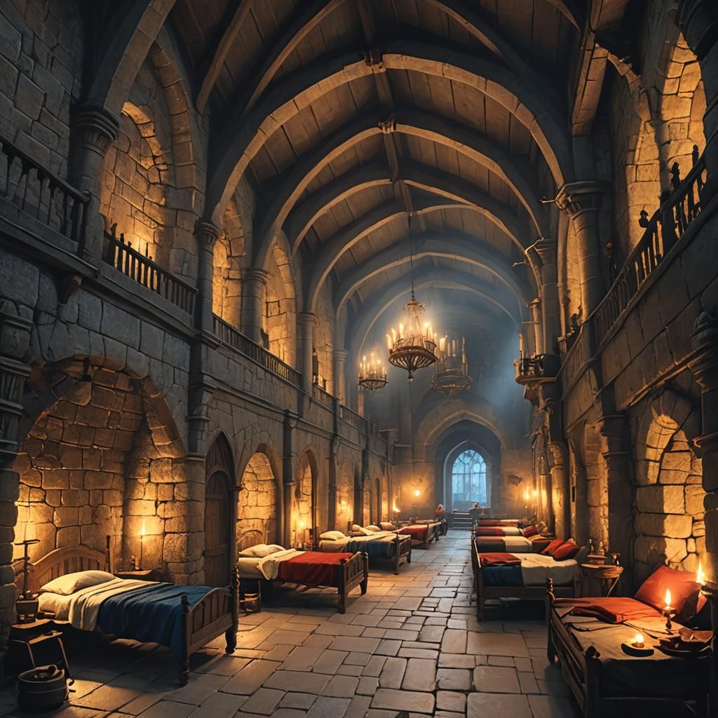 Medieval Fantasy Dormitory in Golden Candlelight