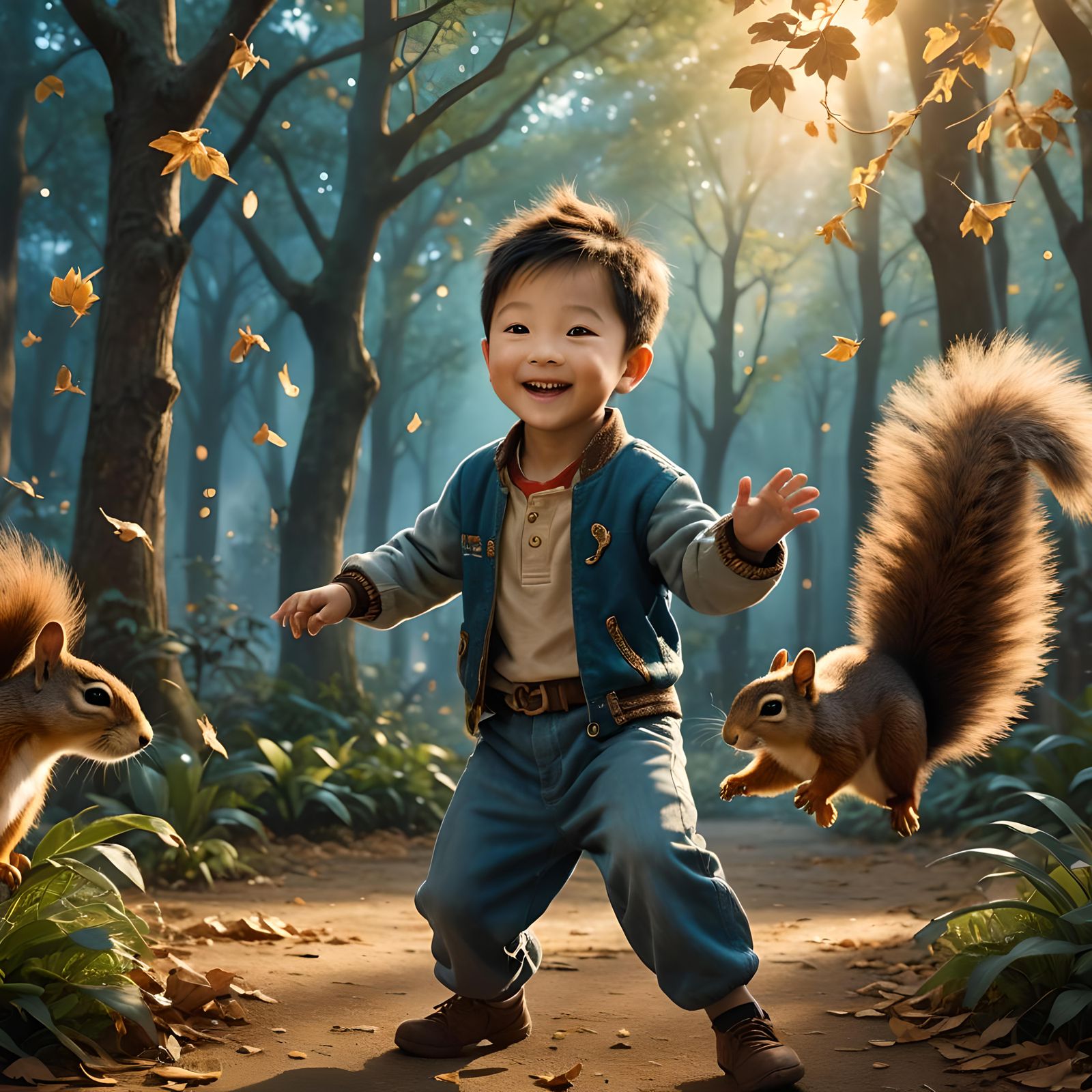 Boy Dancing with Squirrel: Fantasy Concept Art