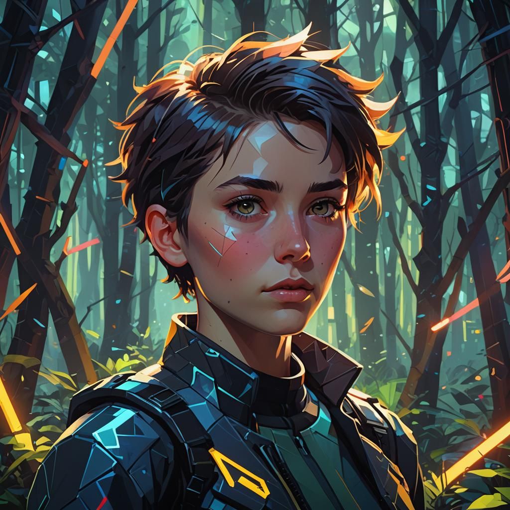 Holly Short Portrait in Neon Cyberpunk Forest