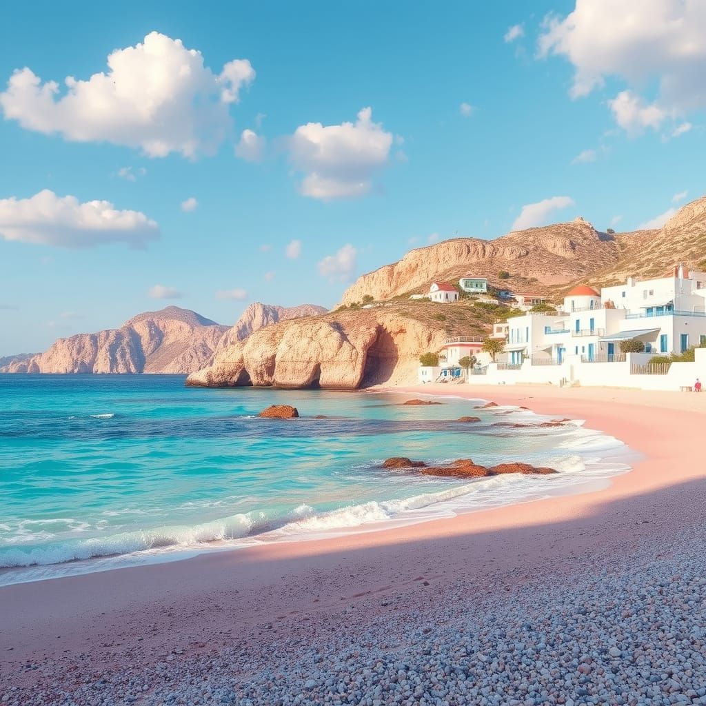 Ethereal Greek Beachscape in Vibrant Impressionist Style