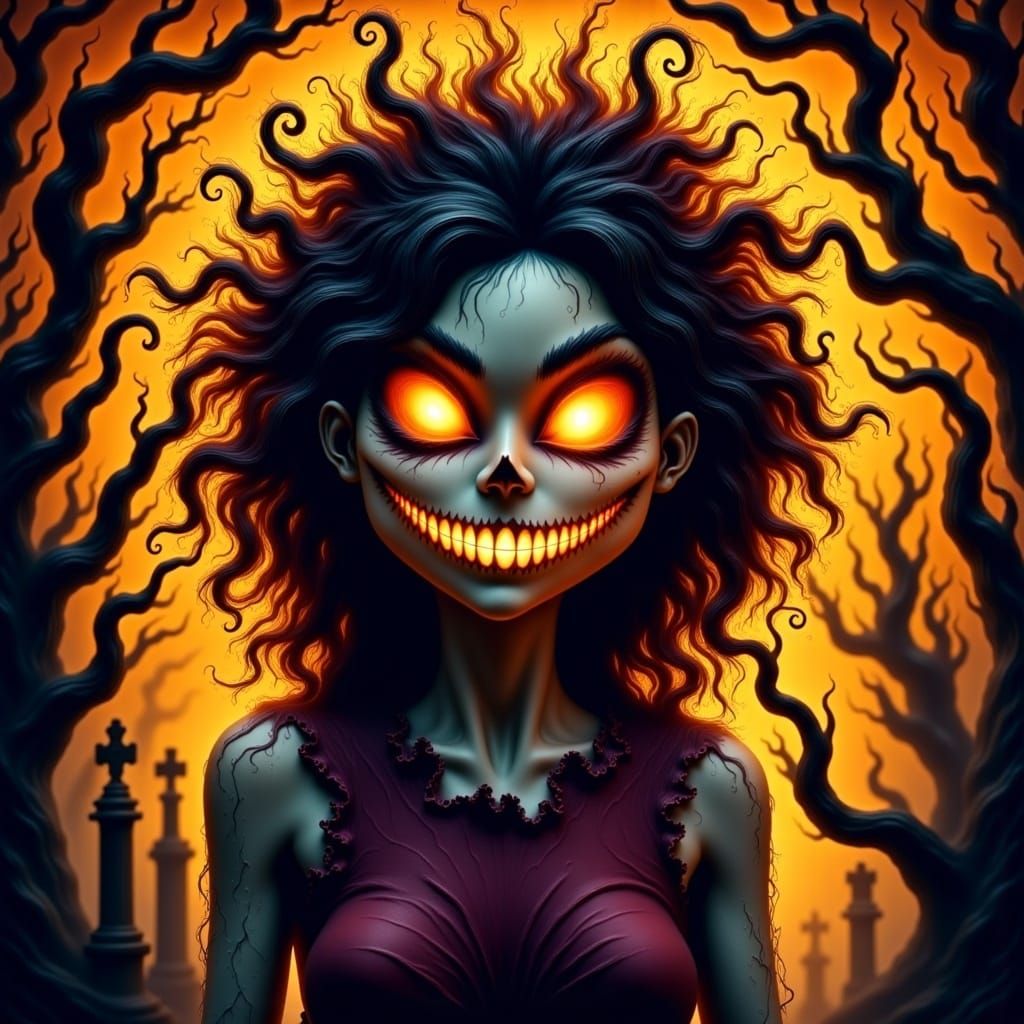 Halloween Woman in Eerie Whimsical Style