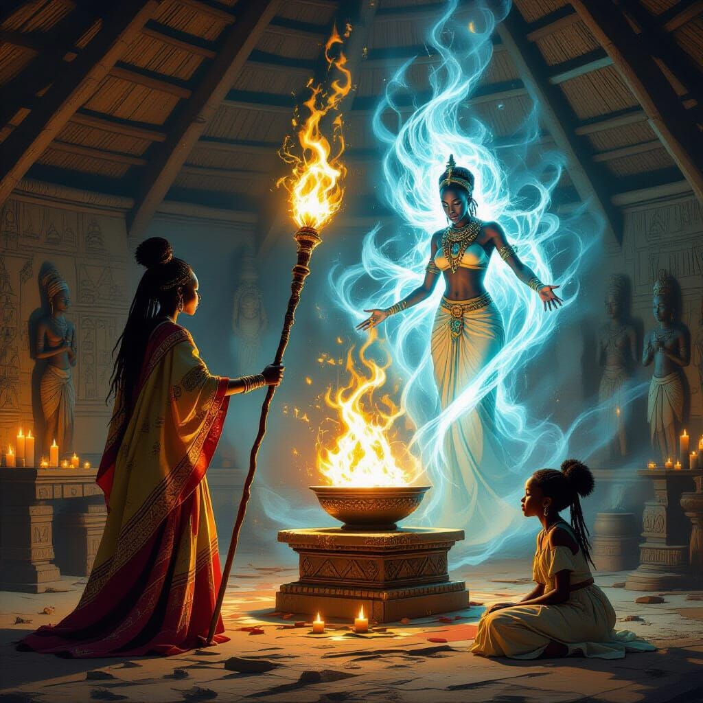 African Shaman Battles Spirit in Sacred Hut