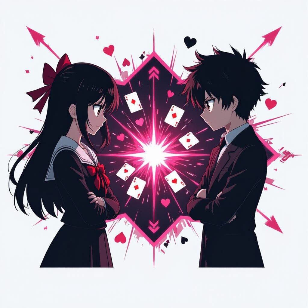 Anime Silhouette Duel in Neon Pink and Crimson