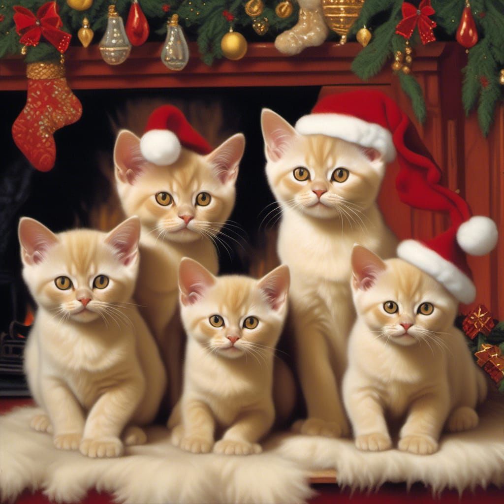 Burmese Kittens Play with Santa Hat
