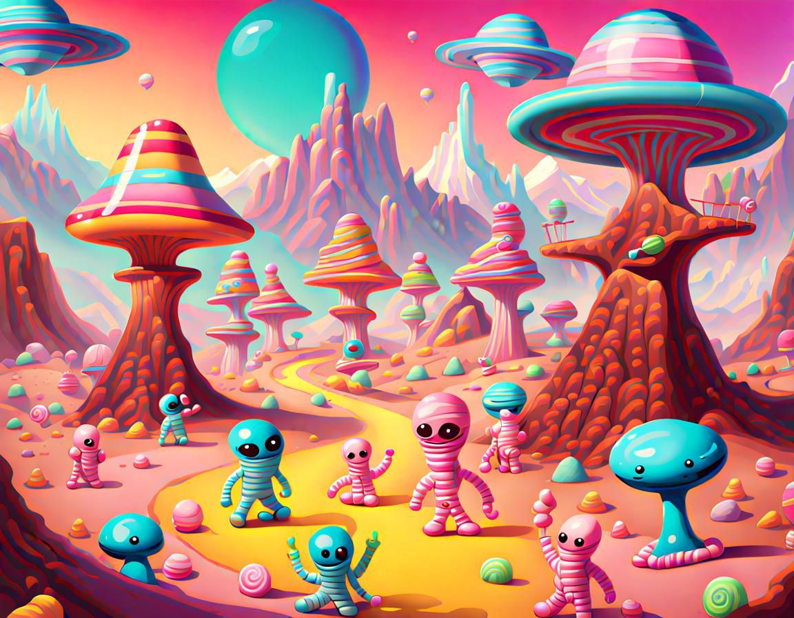 Candyland Meets Wild West with Happy Aliens