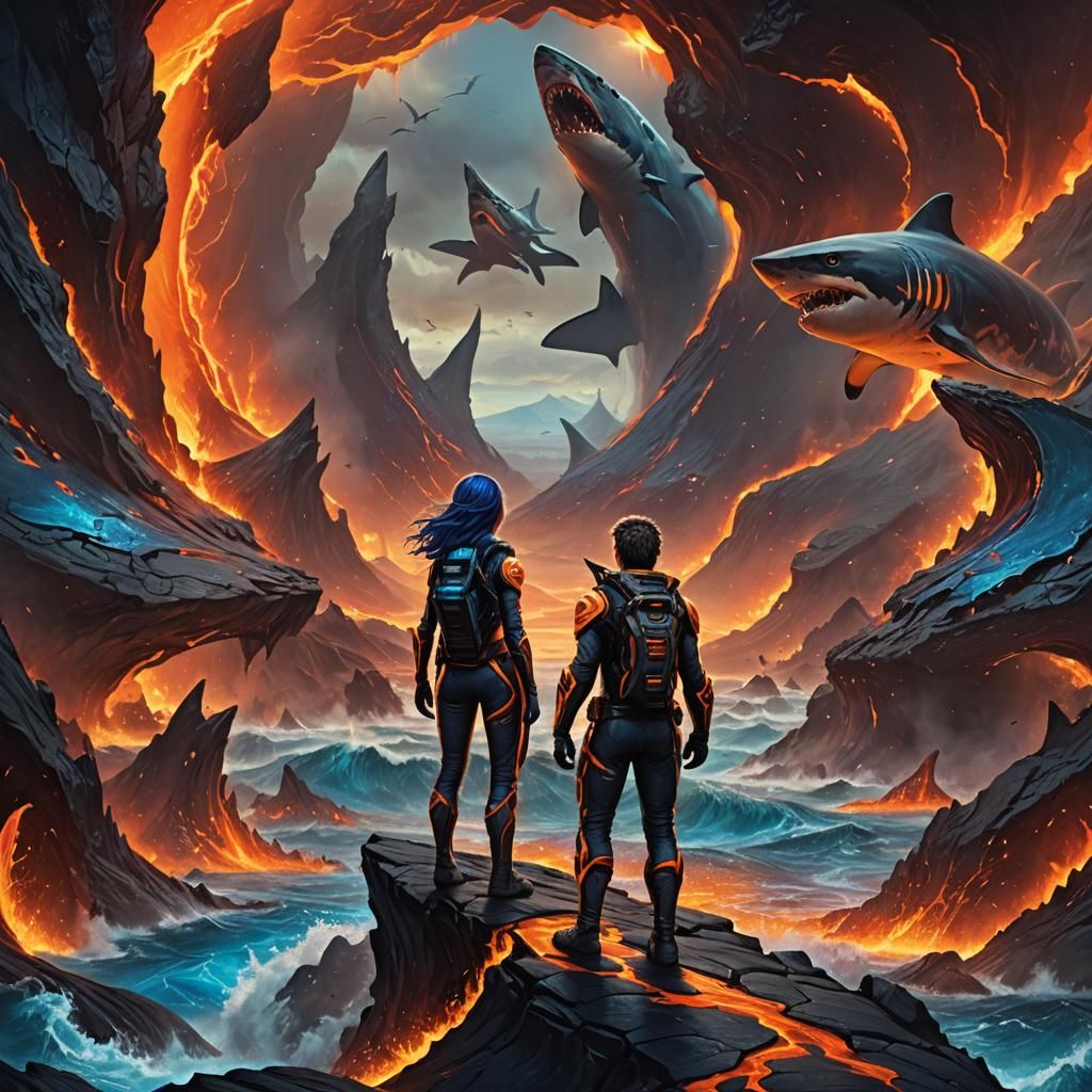 Lavagirl and Sharkboy in a Fantasy Landscape