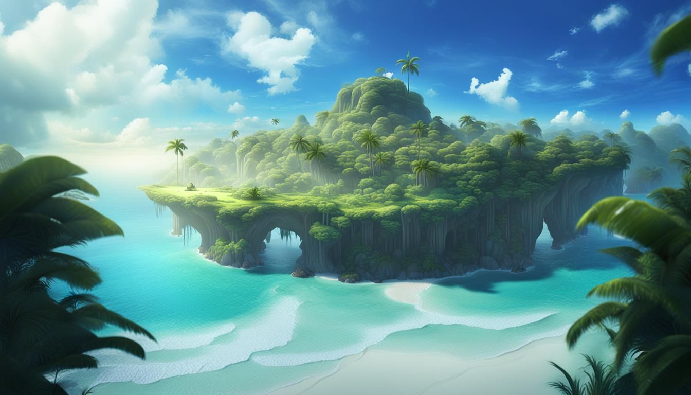 Tropical Island Paradise: Detailed Matte Painting