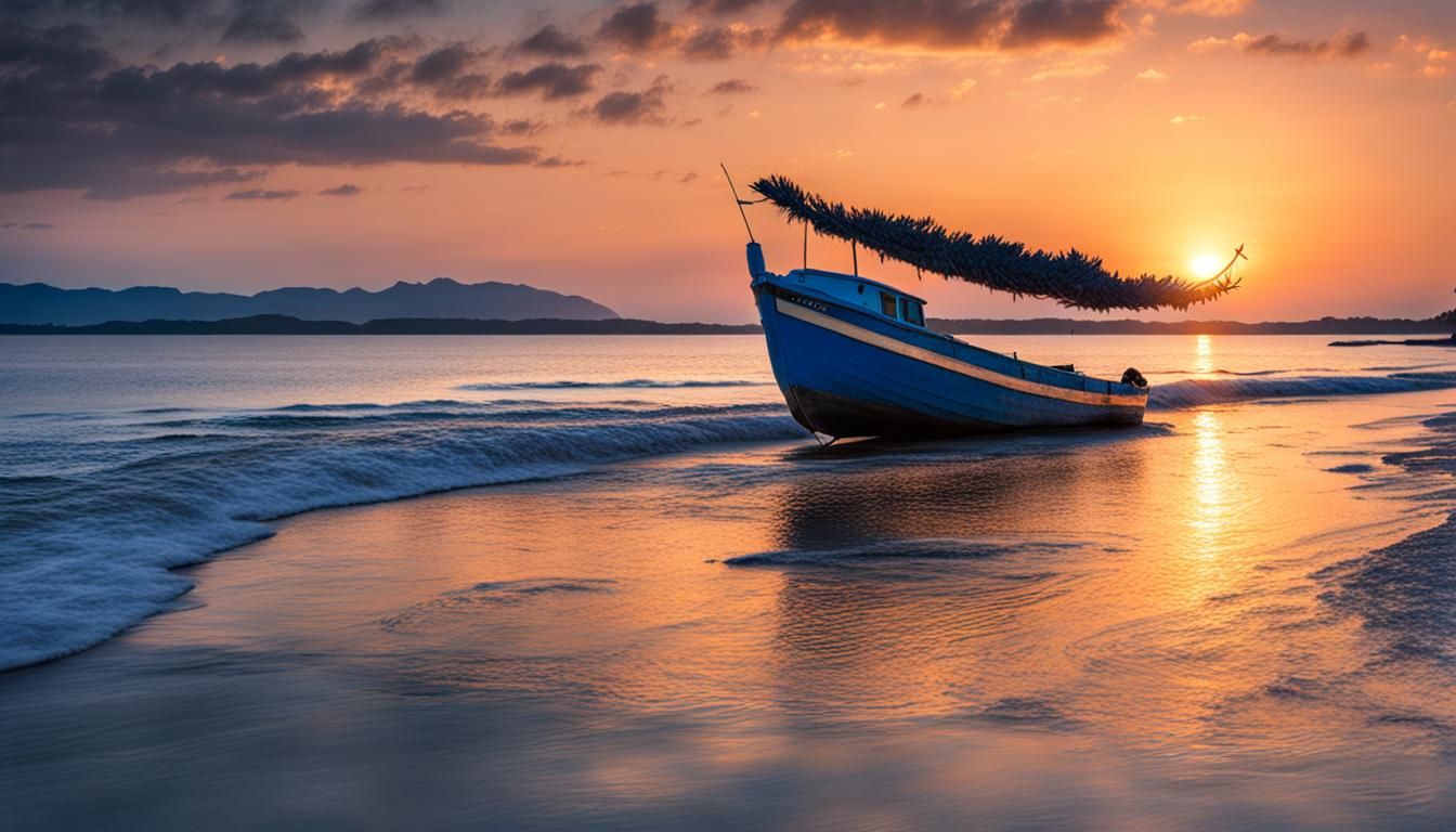 Romantic Sunset at White Palm Beach with Blue Sea
