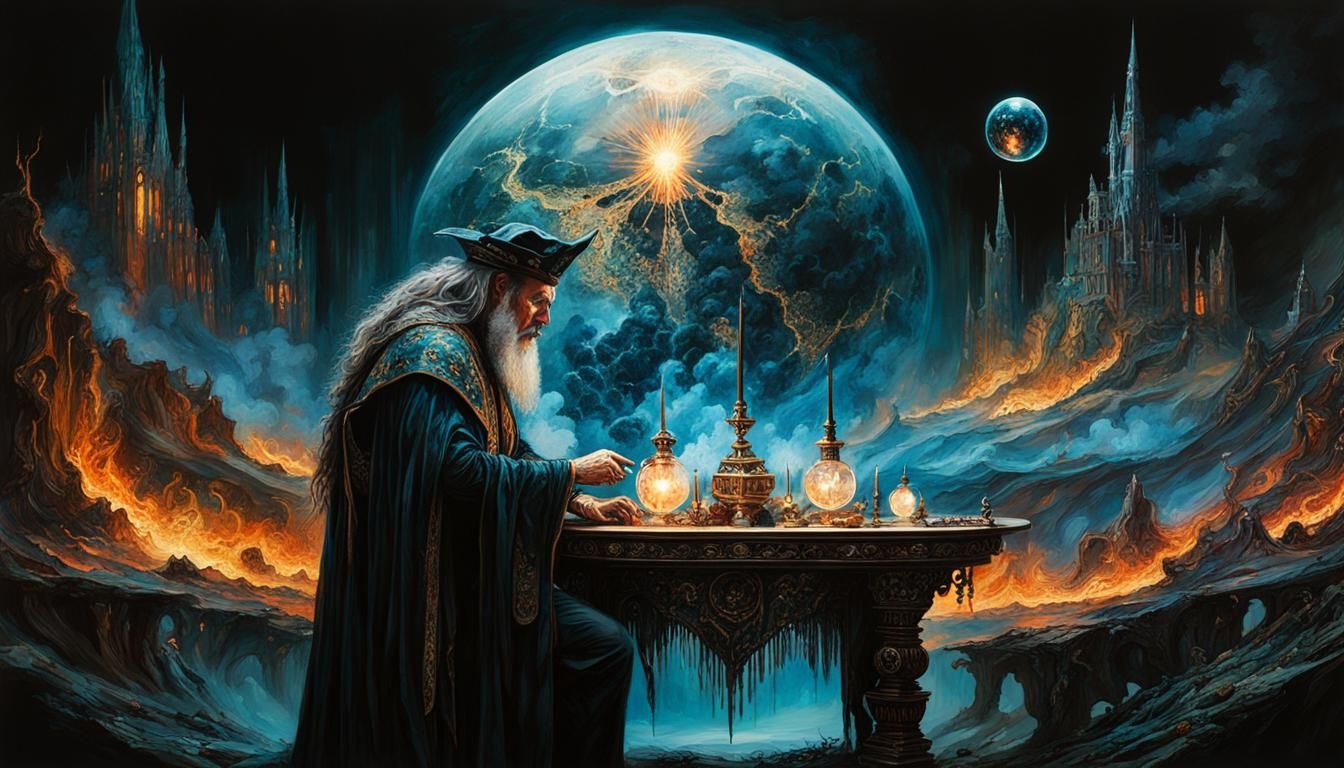 Dark sorcerer contemplating his next move