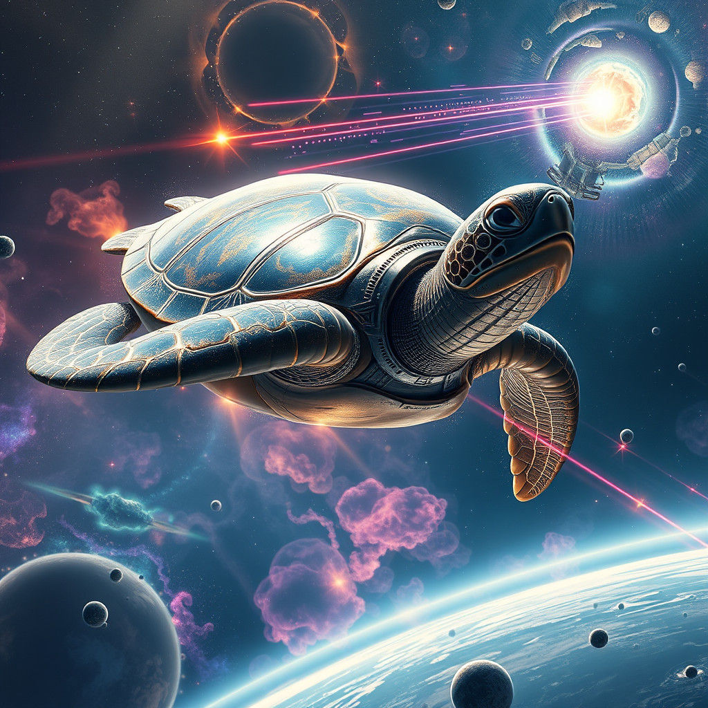 Colossal Extraterrestrial Turtle Drifting Through Deep Space