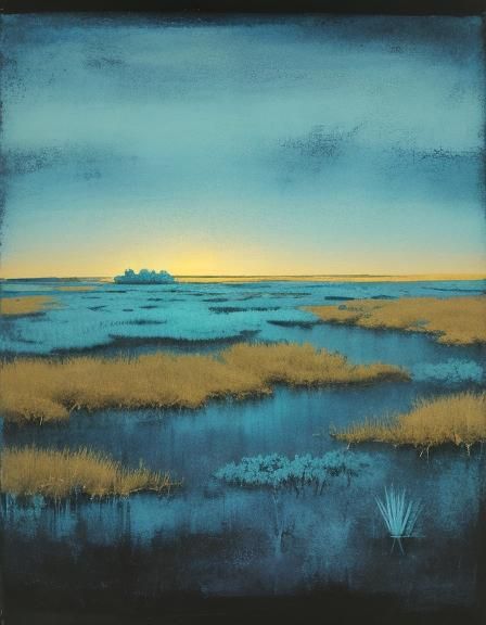 Golden Cyanotype Marsh Landscapes
