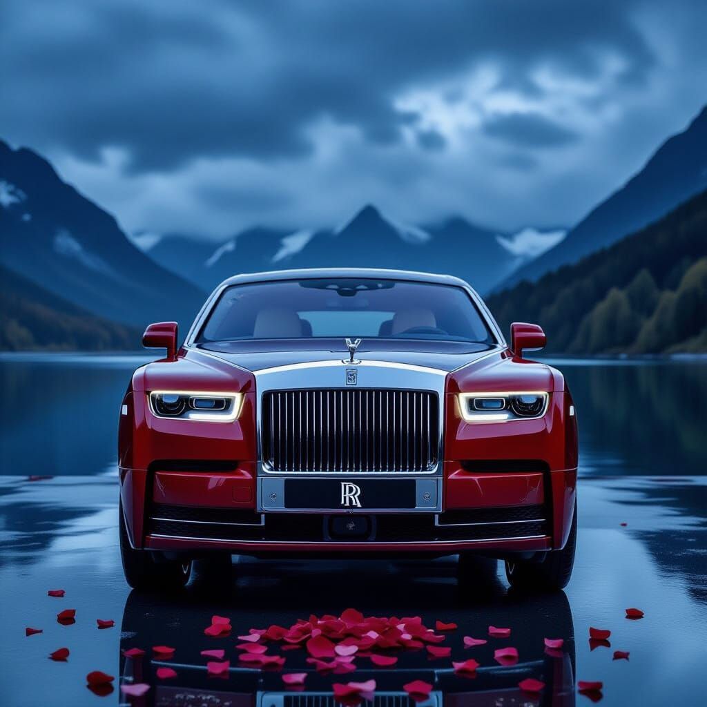 Luxurious Electric Car at Twilight in Hyperrealistic Style