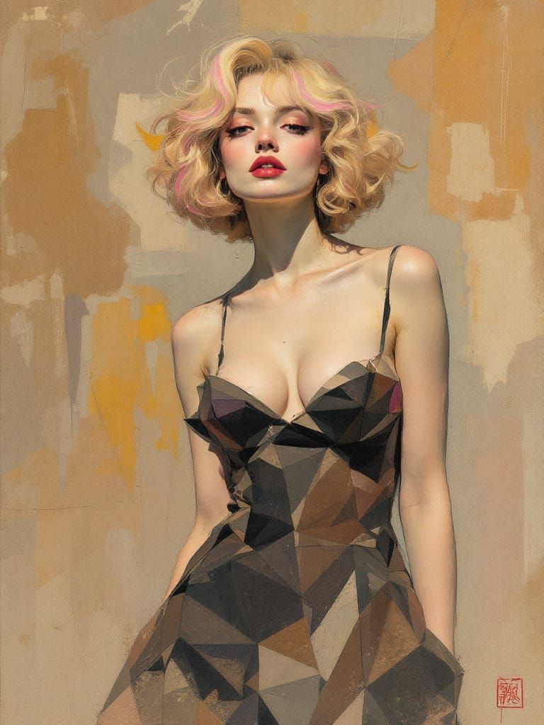 Blond Pin-Up Woman in Earth Tones