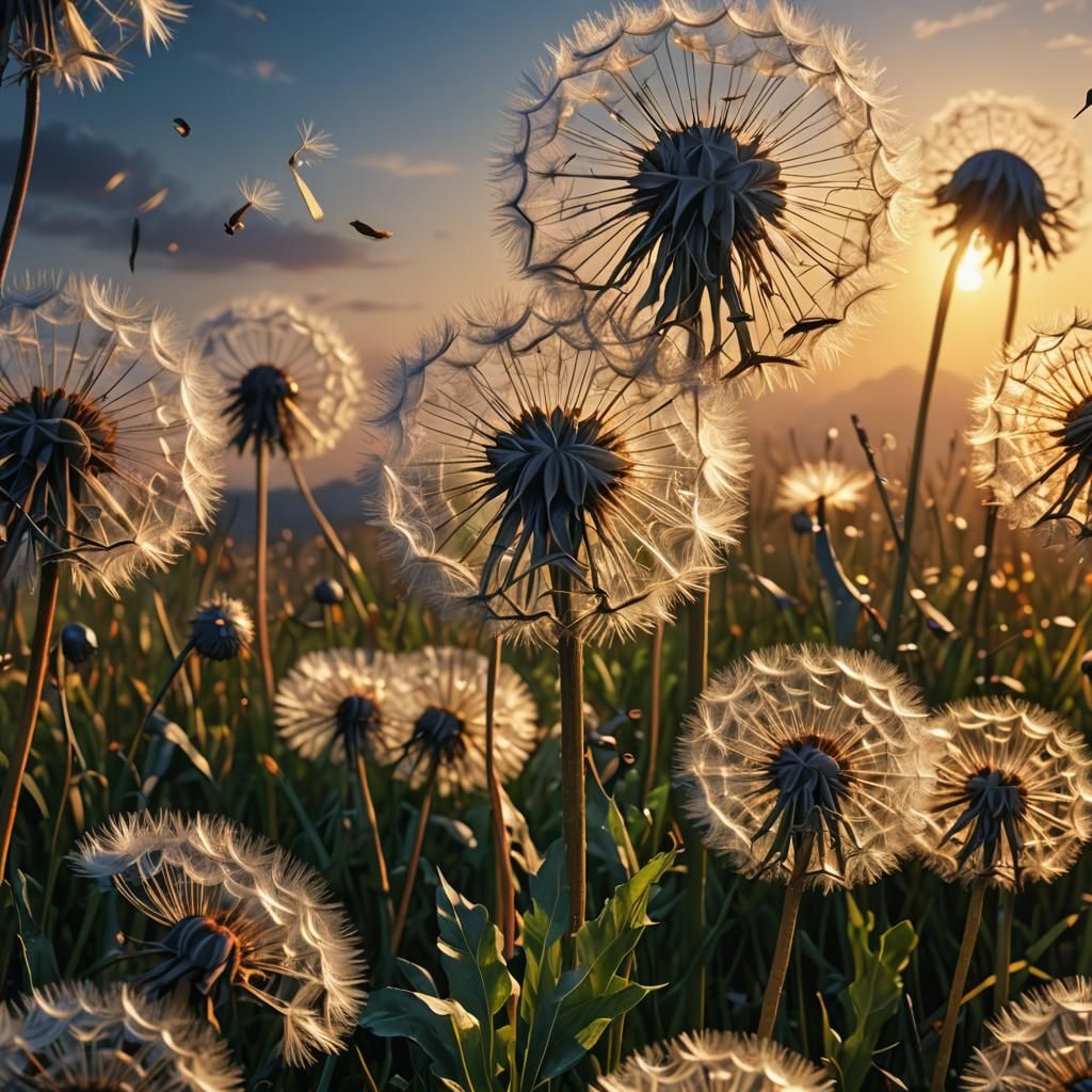 Dandelion Sunset: Detailed Matte Painting