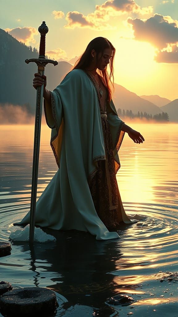 Mystical Lady of the Lake with Ornate Sword