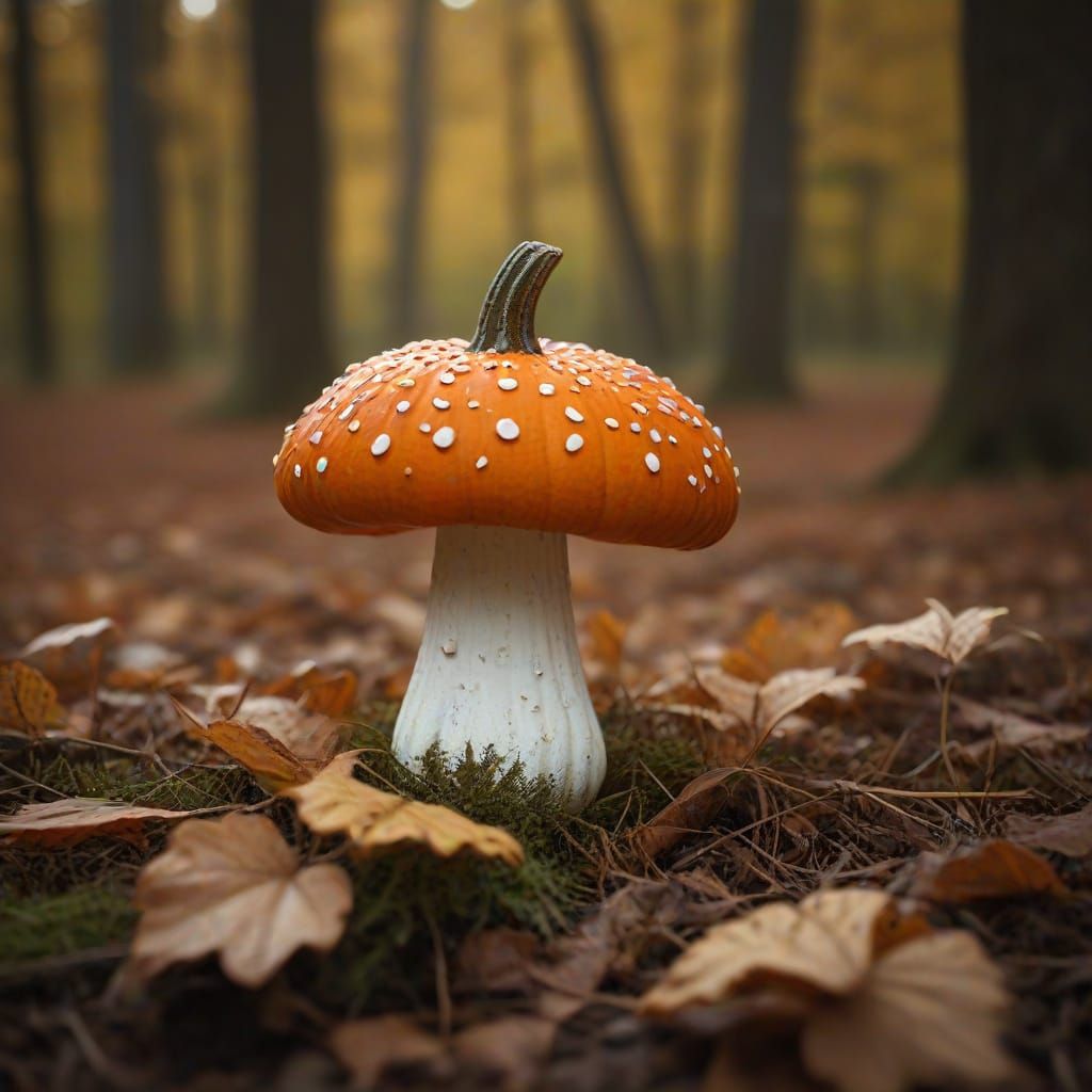 Mushroom Pumpkin With Fly Agaric Colors & Autumn Still Life