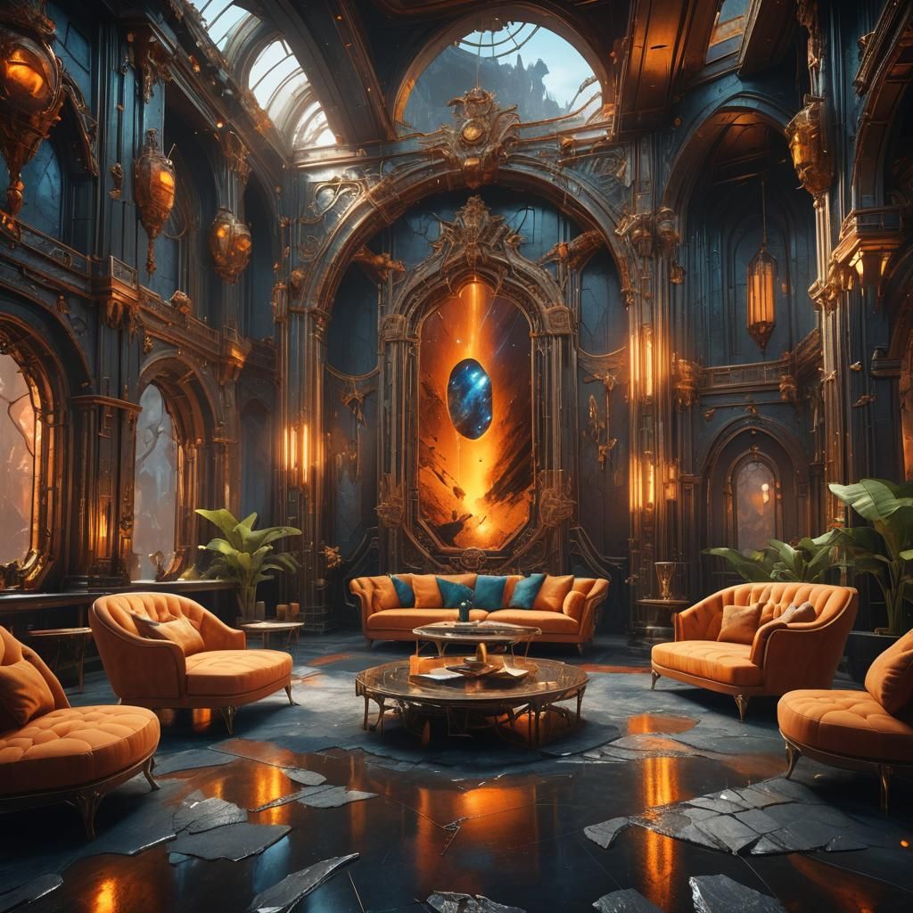 Orange Labradorite Lounge: Detailed Matte Painting