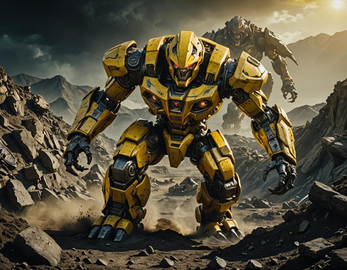 Yellow Mechanical Golem Emerges from Earth