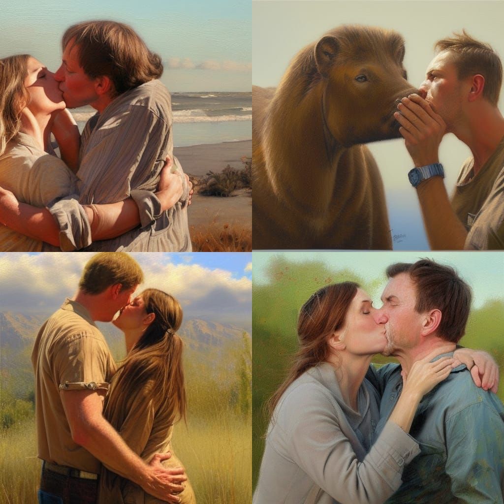 Romantic Kiss in Oil Painting Style