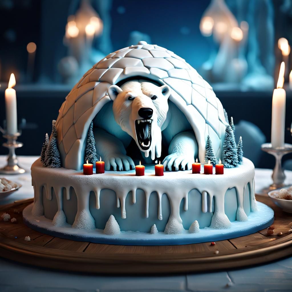 Igloo Cake Sculpture with Polar Bear