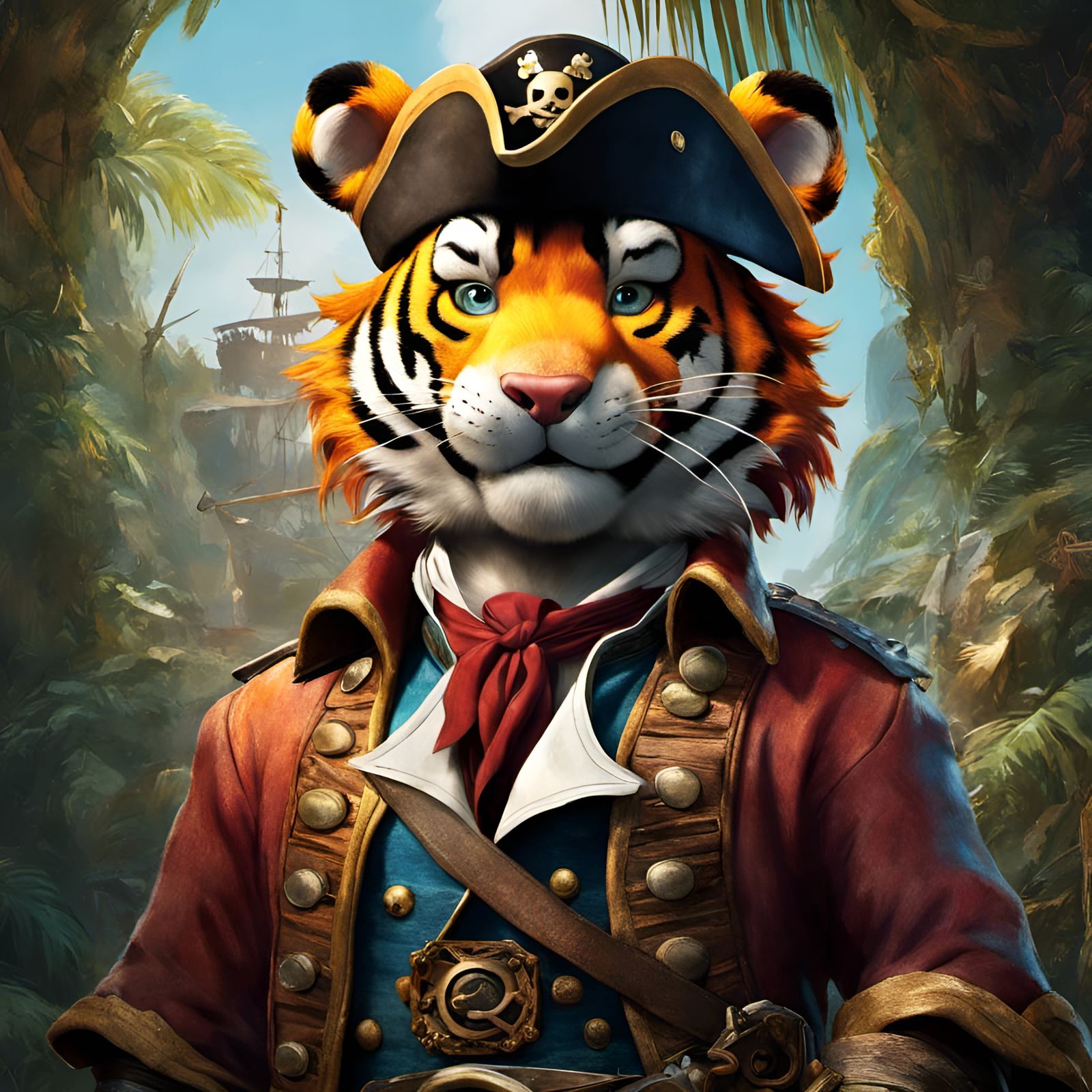 Pirate Tigger Portrait in Whimsical Art Style